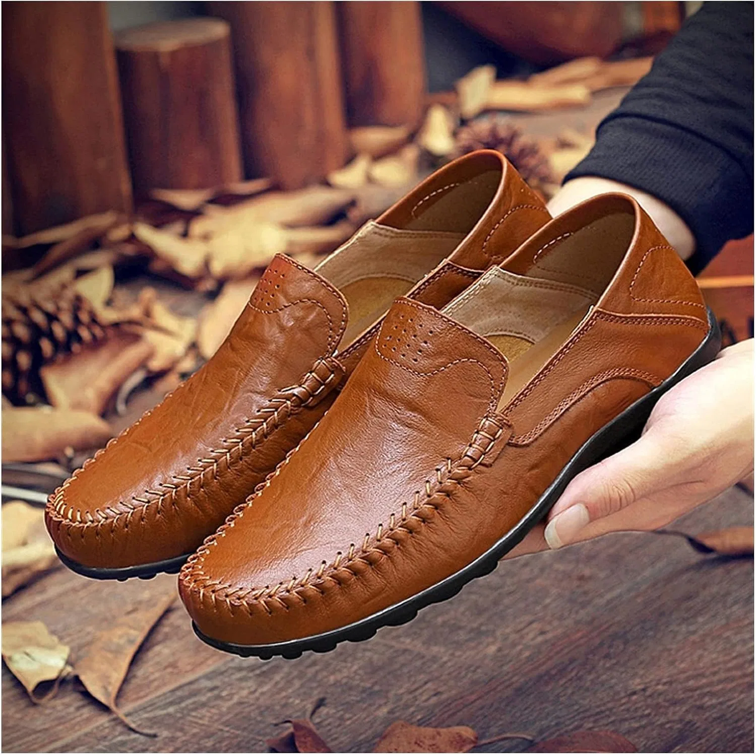 Лоферы кожаные HOOENG, красно-коричневый — фото 3
