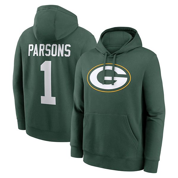 Толстовка с капюшоном Micah Parsons зеленого цвета Green Bay Packers с именем и номером игрока Nike