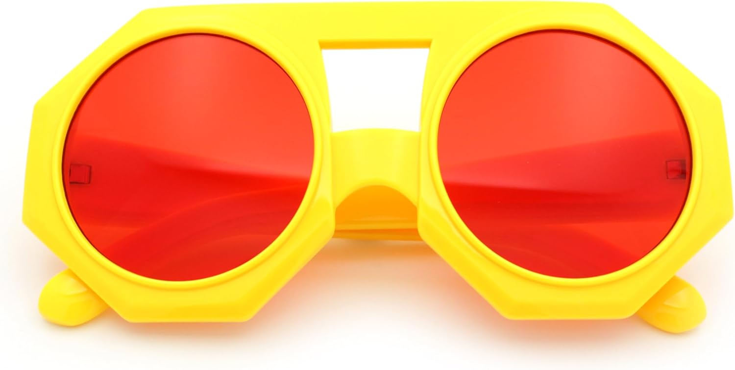 

Солнцезащитные очки SA106 с круглыми линзами, викторианским восьмиугольным оправой, плоской верхней частью и геометрическим дизайном, изготовленные из толстого пластика, Yellow - Red