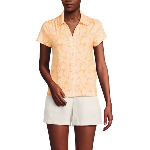 

Женская короткая поло на пуговицах Lands' End, цвет mango palm leaves
