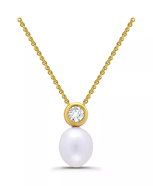 

Ожерелье с круглыми кубическими цирконами в форме капли из пресноводного культивированного жемчуга Macy'S, gold