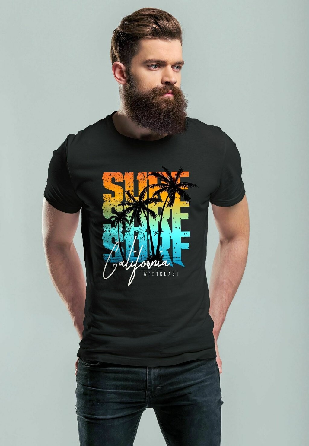 

Футболка с принтом SOMMER SURF CALIFORNIA PALMEN Neverless, цвет schwarz türkis