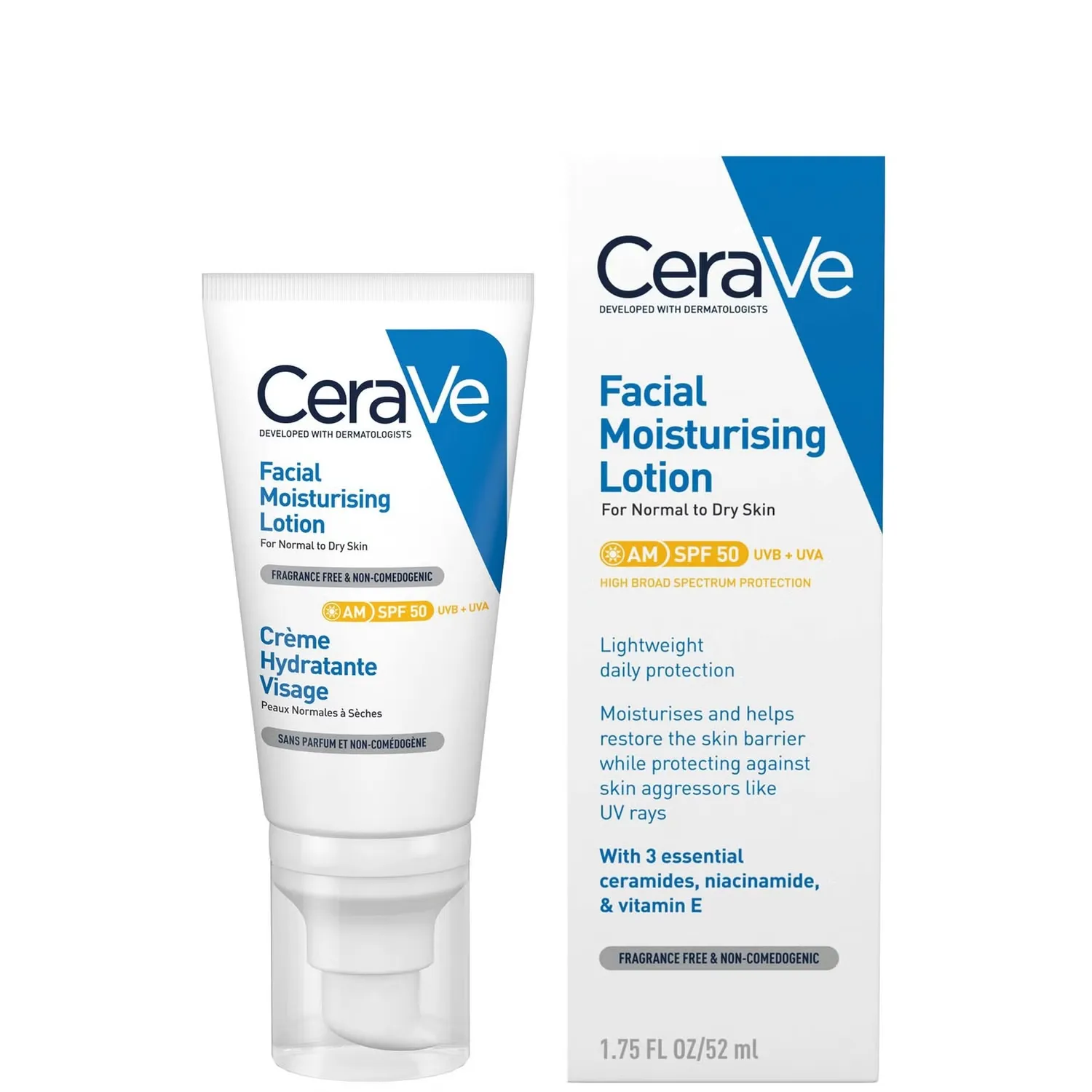 

AM Увлажняющий лосьон для лица SPF50 для нормальной и сухой кожи 52 мл Cerave