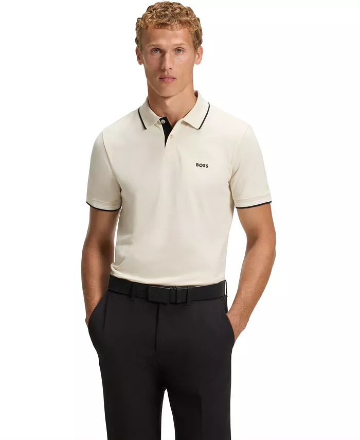 

Мужская поло Slim-Fit из стрейч-хлопка Hugo Boss, белый