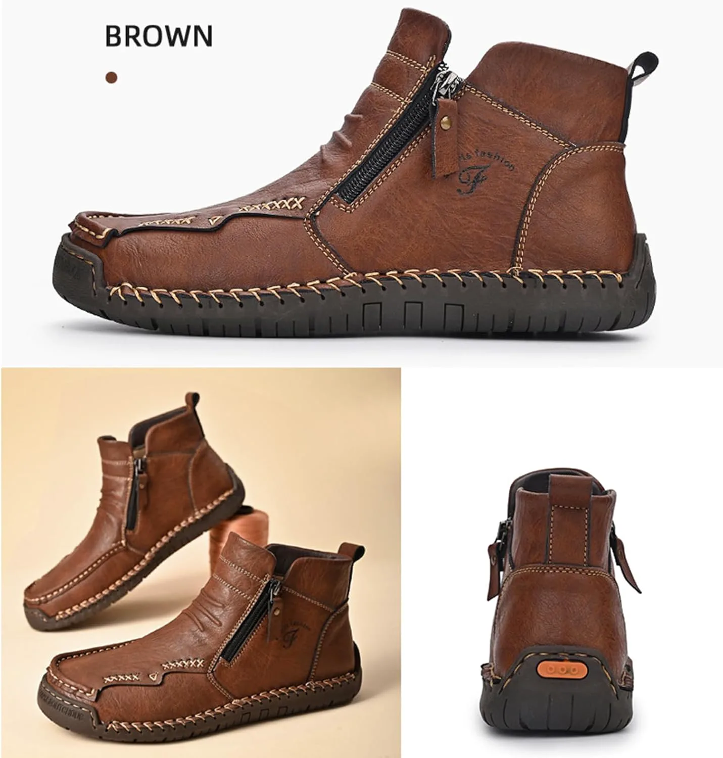 

Мужские ботинки Zeberfi, кожаные, водонепроницаемые, с боковой молнией, ручной строчкой и теплой подкладкой, коричневые