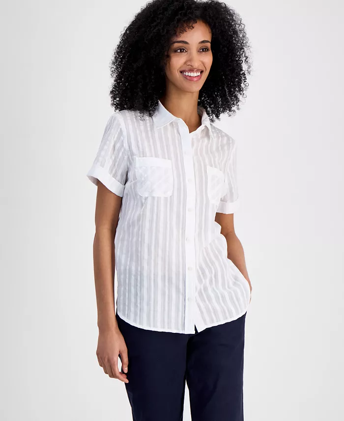 

Женская полосатая хлопковая рубашка Camp Shirt Tommy Hilfiger, белый