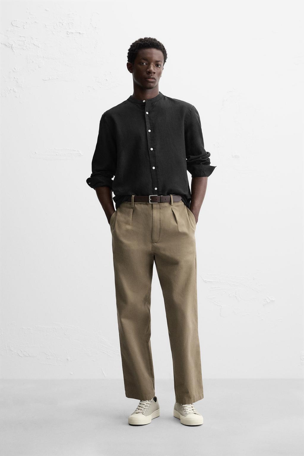 

Рубашка из хлопка и льна ZARA, черный