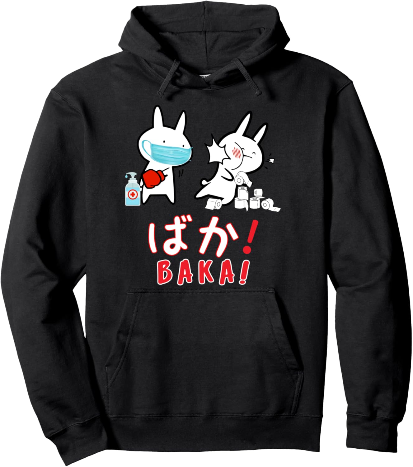 

Забавное аниме Hit Bunny Bacaidiot, толстовка с капюшоном Anime Baka Idiot Funny Punch Rabbit Anime, Baka Idiot, черный
