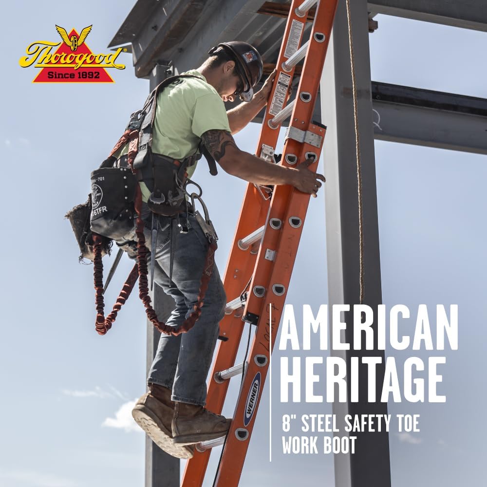 Ботинки Thorogood American Heritage для мужчин с стальным носком, 20 см - из кожи высокого качества с Мок-Тоу, противоскользящей подошвой клиновидной формы и комфортной стелькой; сертифицированы по стандарту EH, Tobacco Oil-tanned — фото 2