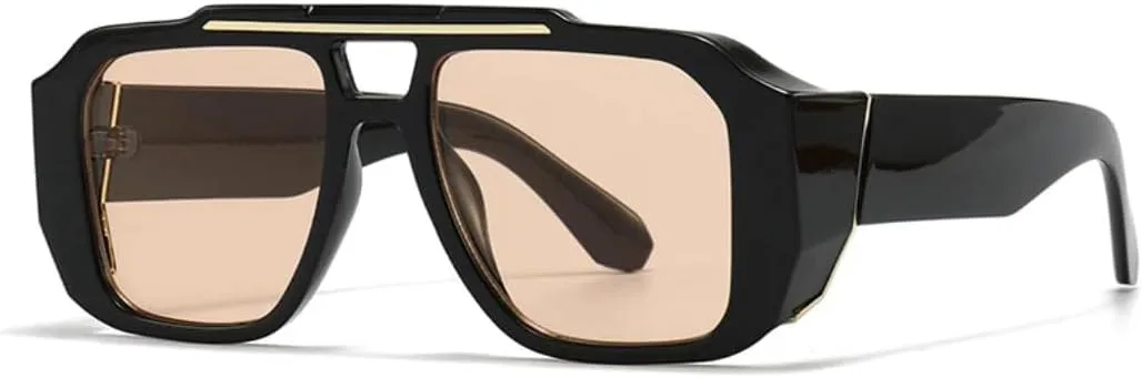 

Винтажные солнцезащитные очки с двойной перемычкой, квадратной формы, женские, модные градиентные, защита от УФ-излучения UV400, мужские TVTBBVV, Black Champagne