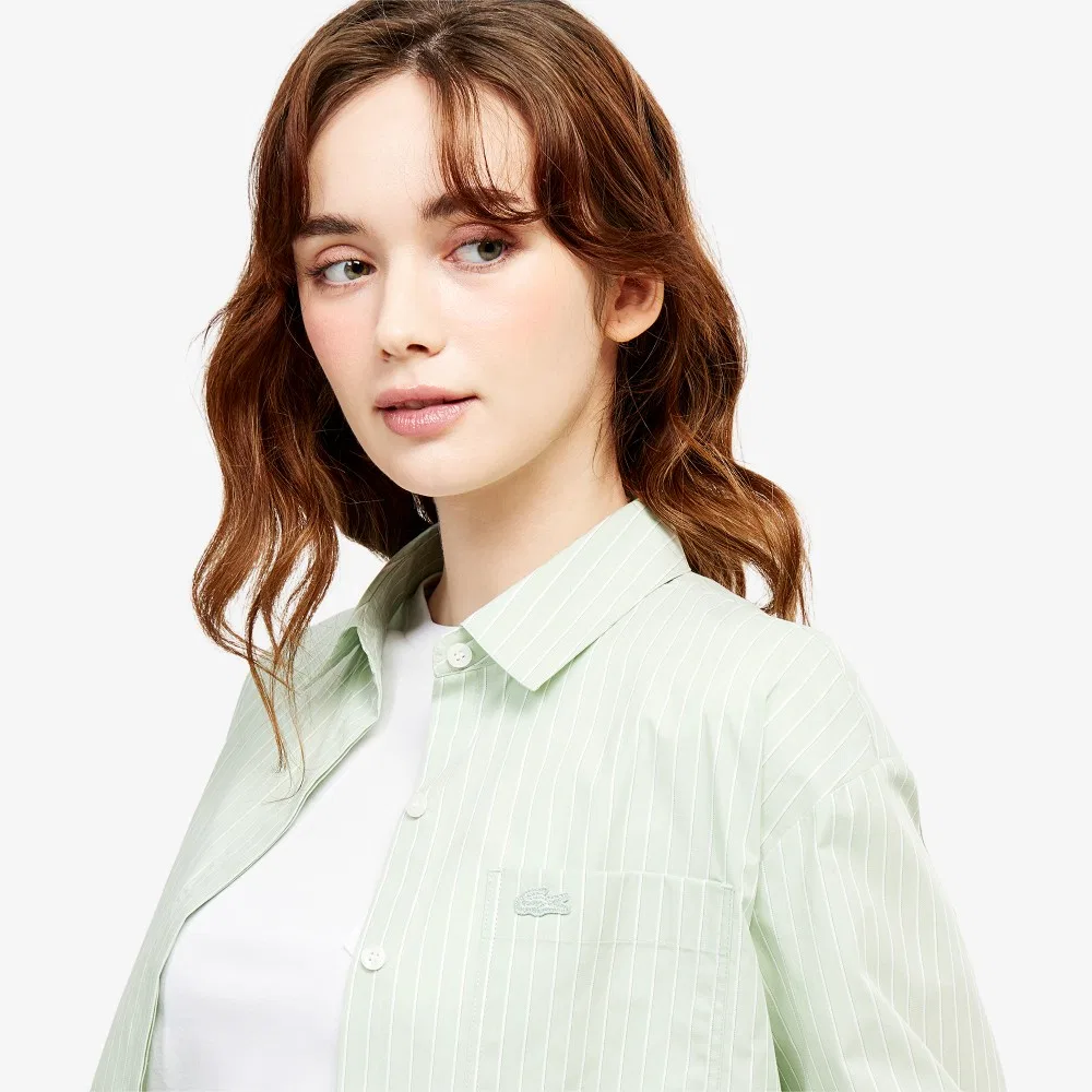 Рубашка Lacoste Полосатая свободного кроя, светло-зелёная — фото 2