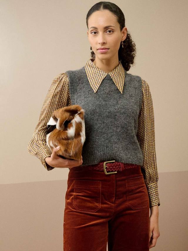 

Топ с коротким рукавом из смесовой альпаки с фактурной вязкой Brora, Smoke