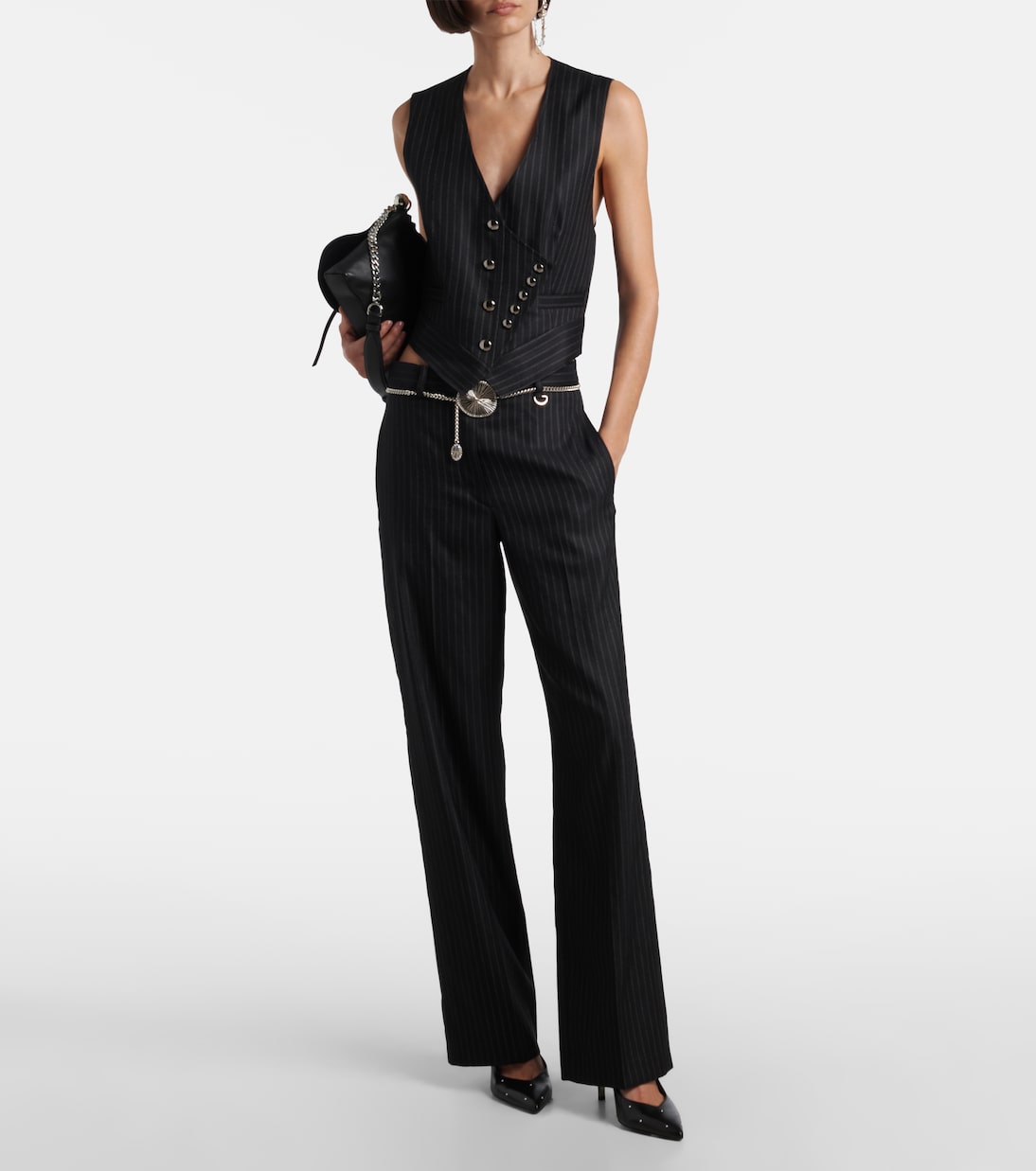 Жилет Nicky из шерстяной смеси в тонкую полоску Isabel Marant, черный — фото 2