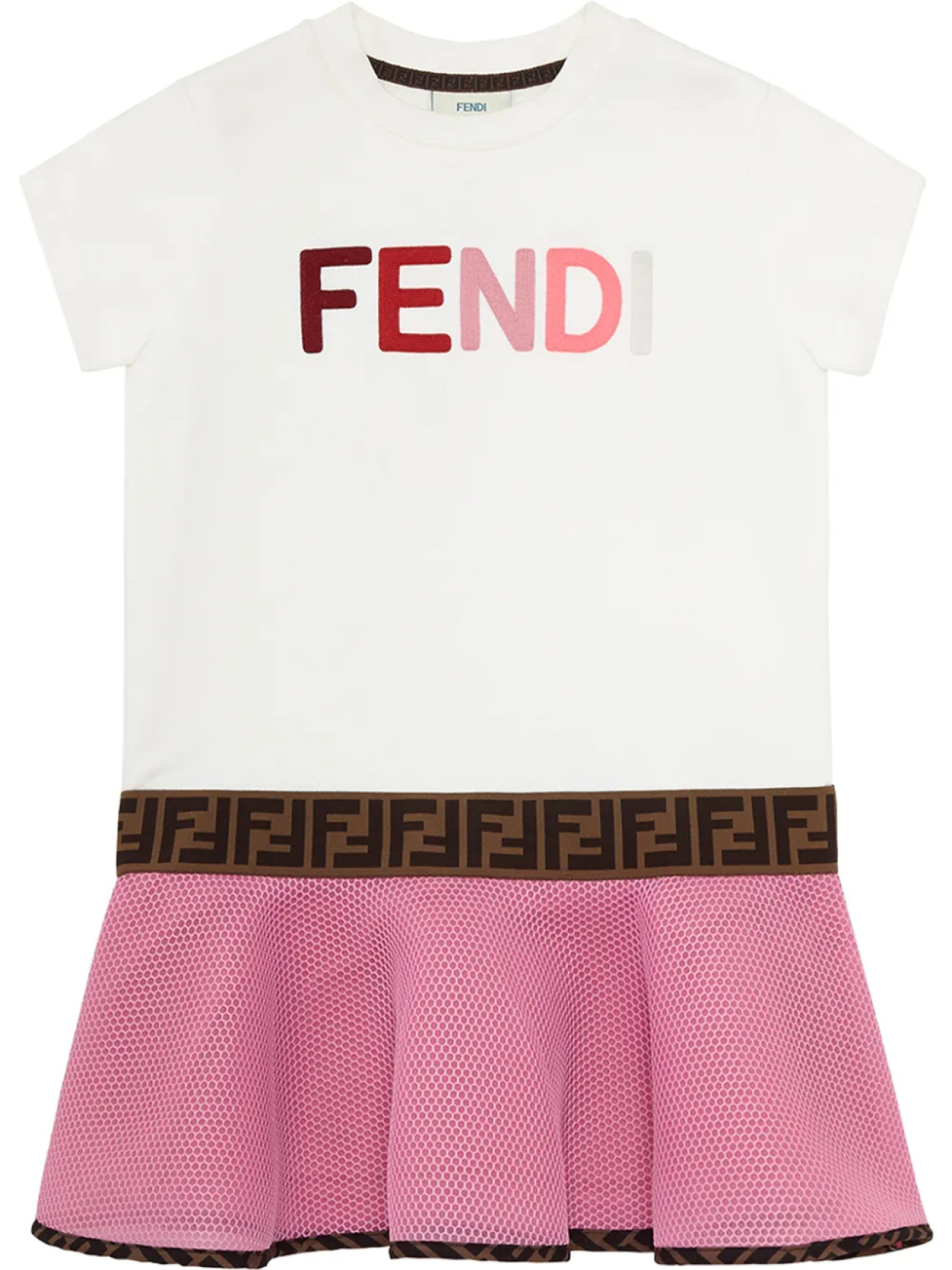 

Платье в стиле колор-блок с вышитым логотипом Fendi Kids, белый