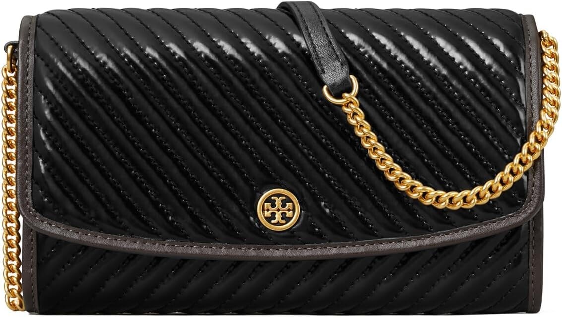 

Сумка Robinson Patent Puffy Quilted Chain Wallet Tory Burch, черный