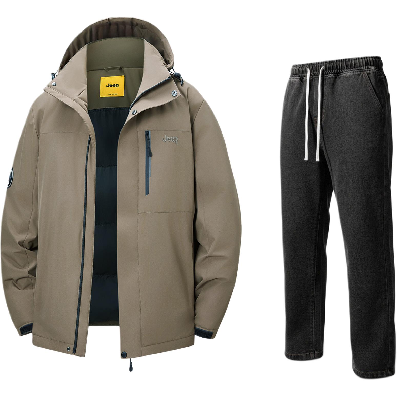 

Толстовка Casual Sportswear утепленная с флисовой подкладкой Jeep, army зеленый long-sleeved top+черный серый fleece-lined pants