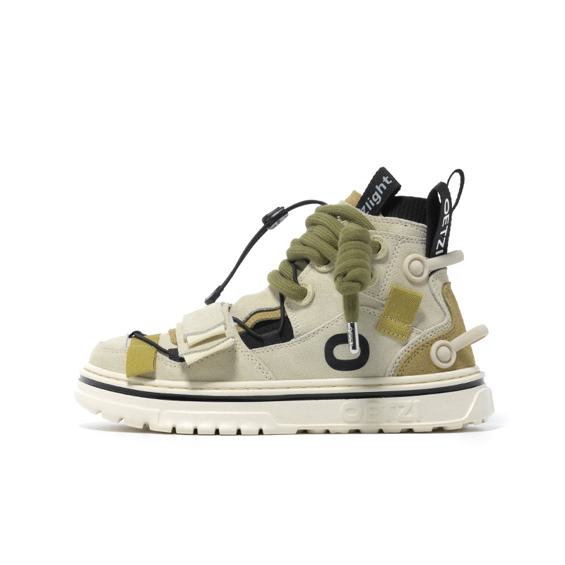 

OETZI Юнисекс скейтерские кросcовки высокие бежево-зеленые - бежевый и хаки, цвет Beige & Khaki