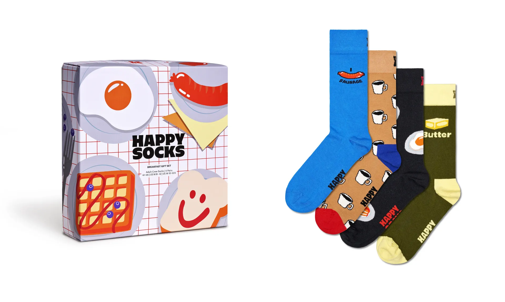 

Длинные носки Happy Socks (коробка, упаковка из 4 шт.) с забавными мотивами для завтрака, синий