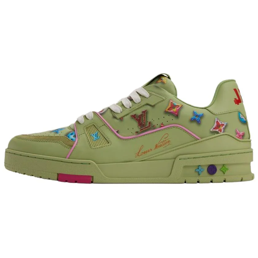 LOUIS VUITTON Кроссовки Donut Cow Leather Low top Skateboard мужские зеленые
