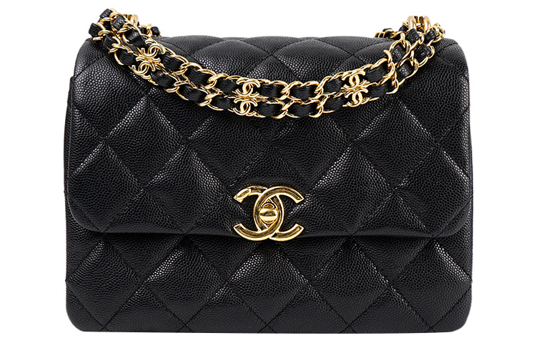 

22K Осенне-зимняя женская черная сумка через плечо из личиновой кожи CHANEL