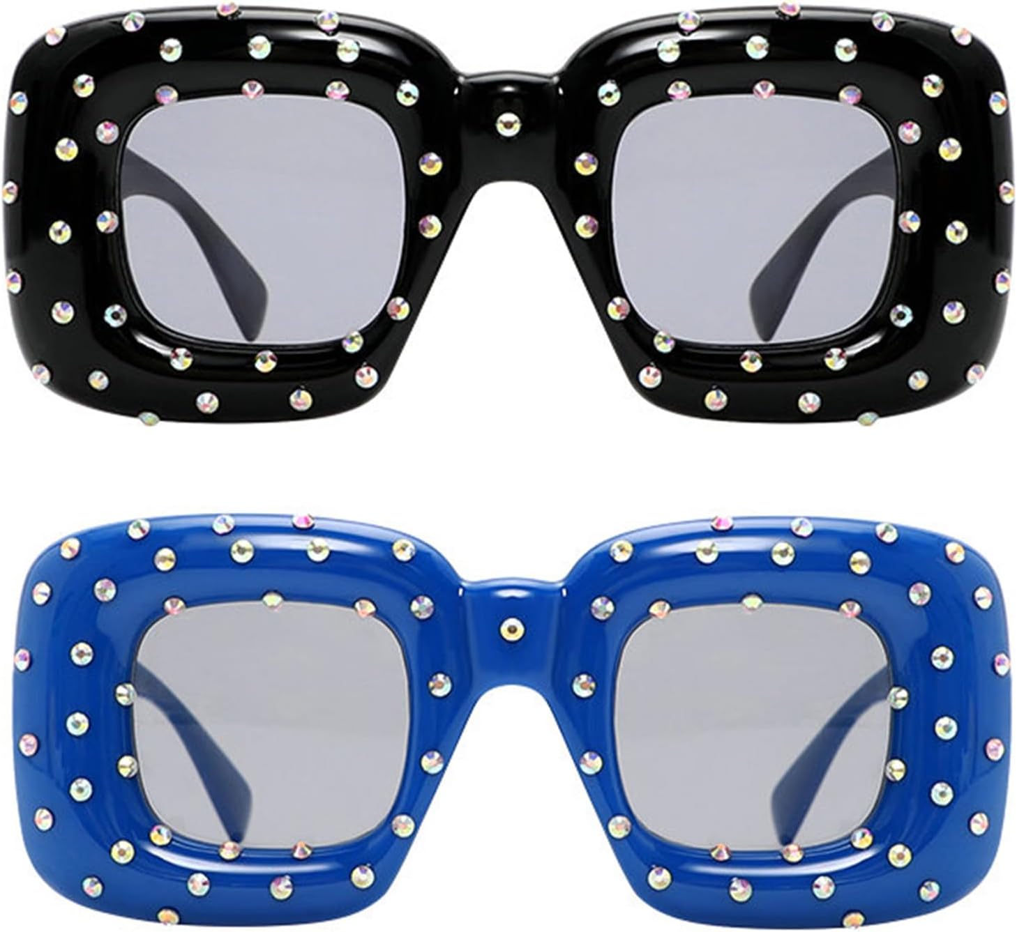 

Хелена. Надувные солнцезащитные очки со стразами. Женские и мужские. Милые квадратные очки конфетных цветов. Очки в стиле Y2K. Модные панк-очки с бриллиантами helena, Black+blue