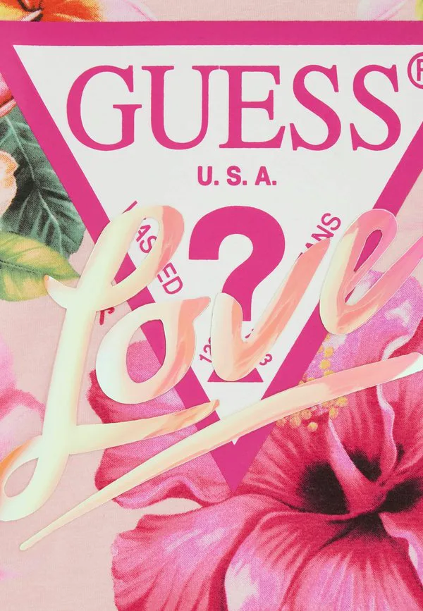 Футболка bedrucktes с печатью Guess, Blumenmuster Pink — фото 4