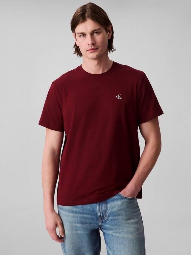 

Хлопковая футболка с коротким рукавом и круглым вырезом с монограммой Calvin Klein, Deep Rouge