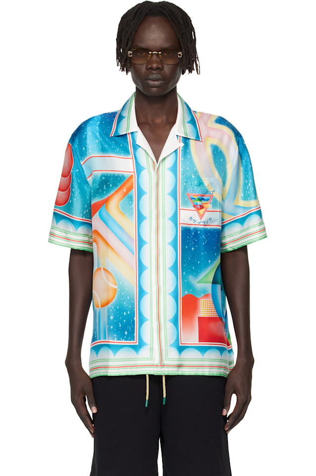 

Casablanca Многоцветная шелковая рубашка с коротким рукавом в стиле «Галактический корт»