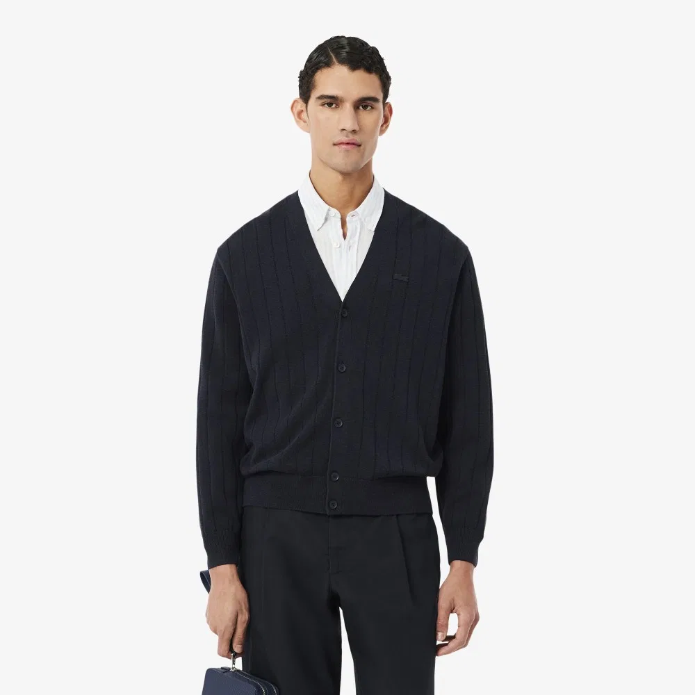 Мужской вязаный кардиган с V-образным вырезом Paris Pack тёмно-синий от Lacoste
