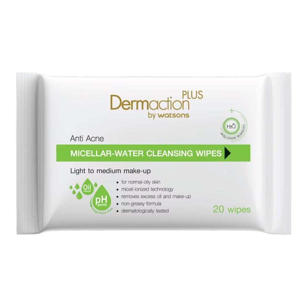 

Dermaction Plus by Watsons Очищающие салфетки с мицеллярной водой против прыщей, 20 шт, White