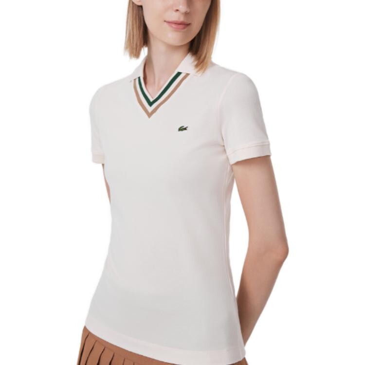 Рубашка поло женская кремово-белая Lacoste — фото 2