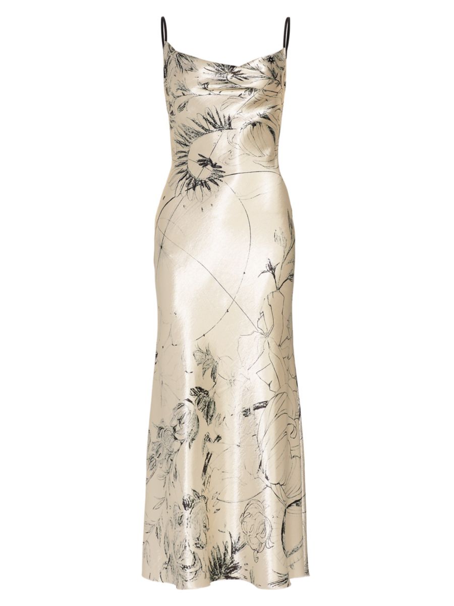 

Атласное платье с космическим цветочным принтом Jason Wu Collection, цвет Flax Black