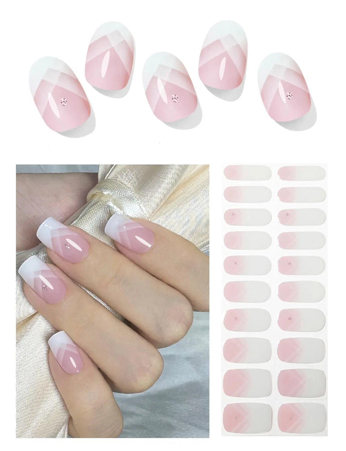 Набор самоклеящихся UV-пленок для ногтей "French Ombre" 20 шт. Wahrshei