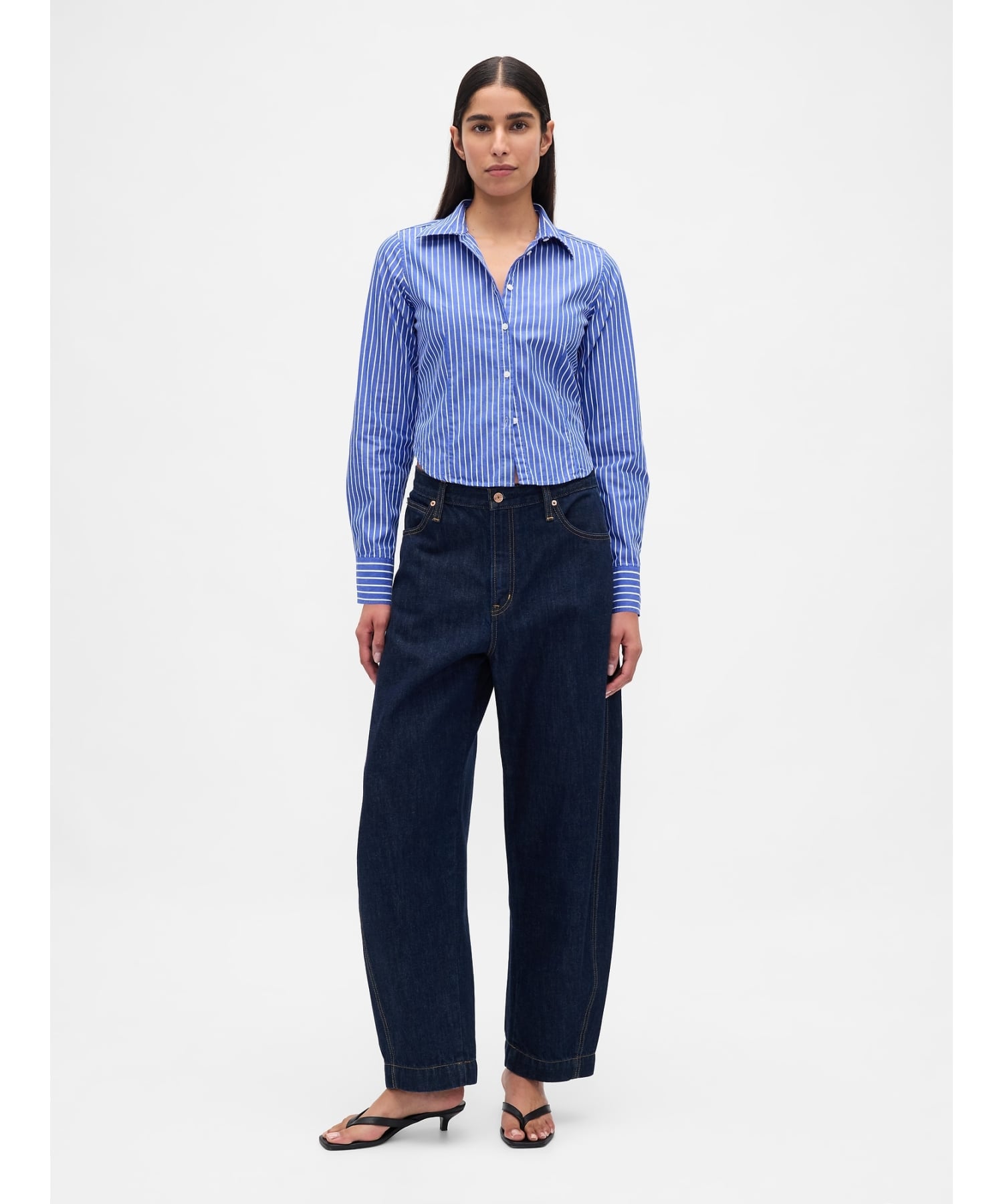 (W) Укороченная рубашка из органического хлопка GAP, BLUE_WHITE_STRIPE — фото 2