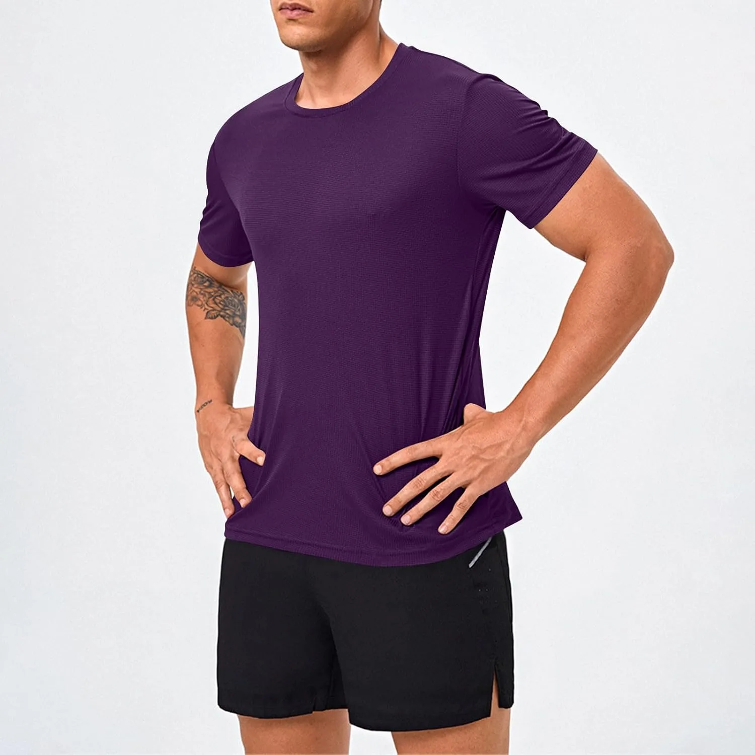 Мужская однотонная футболка для спорта, Stretch Casual с коротким рукавом и круглым вырезом — фото 2