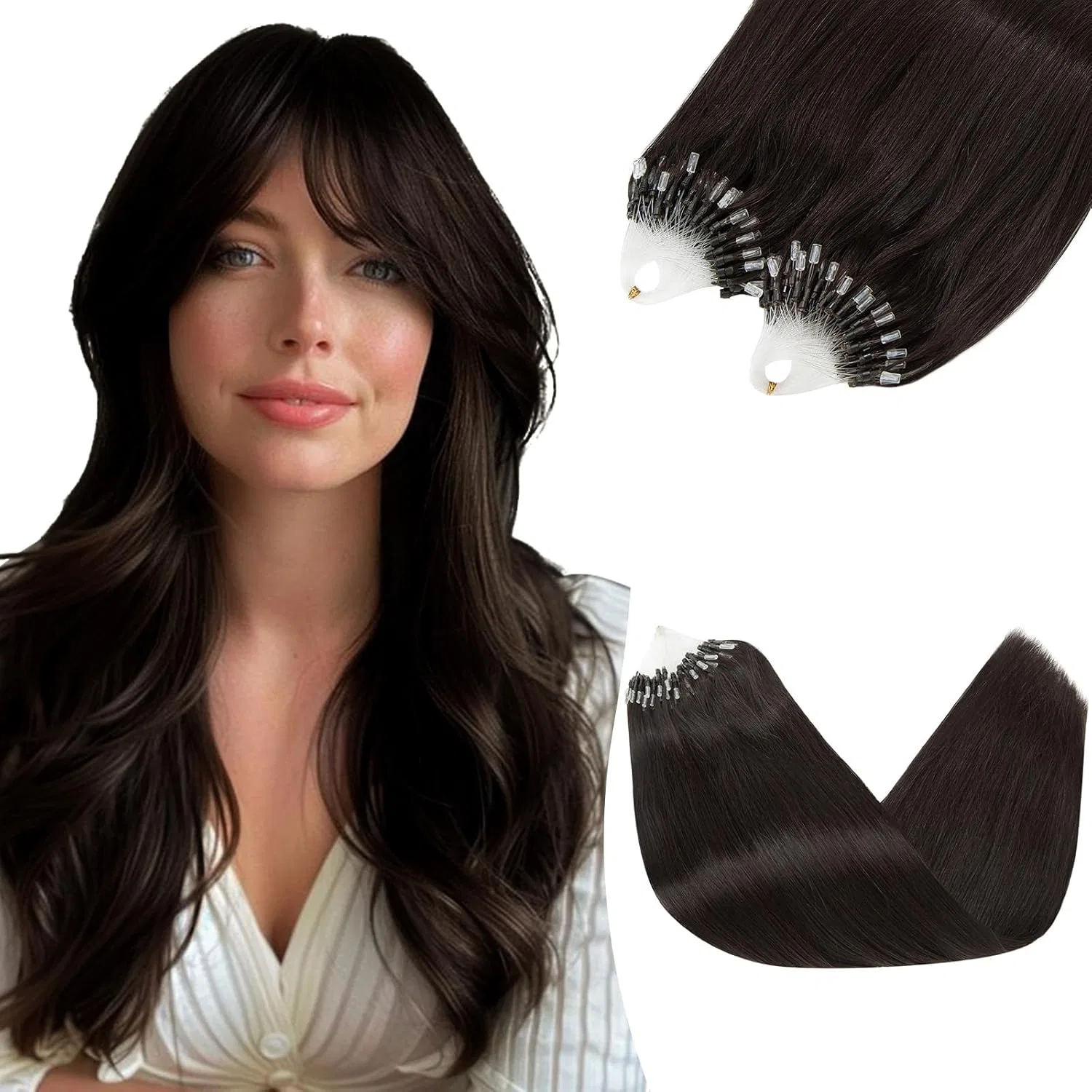 Накладные пряди из натуральных волос BC+Q с микропетлями Silk-Co, 4-Natural Black