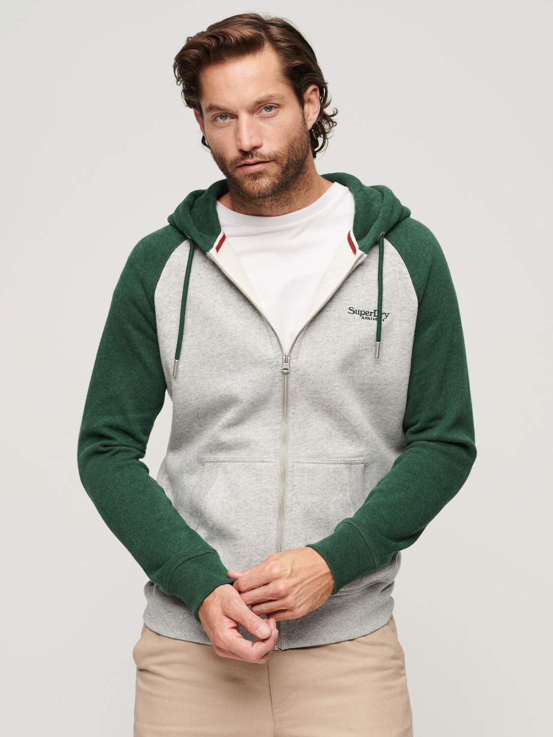 

Толстовка Essential Baseball на молнии Superdry, спортивный серый/зеленый