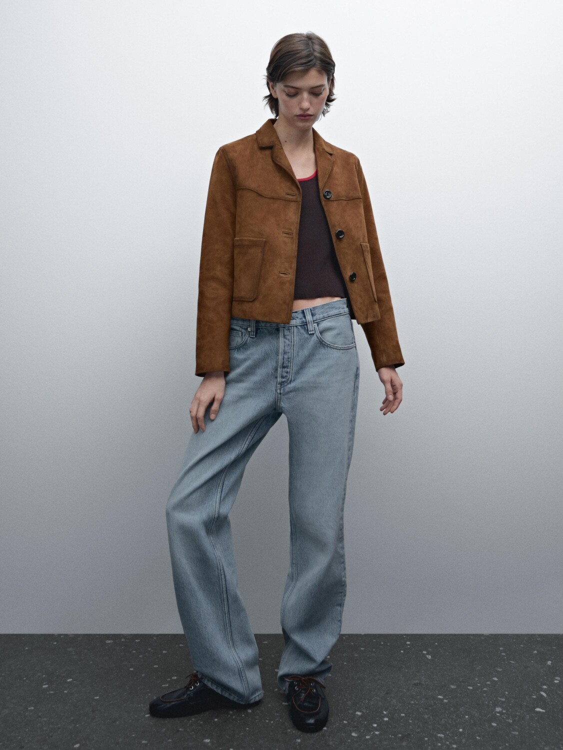 

Куртка из замши с карманами Massimo Dutti, коричневый