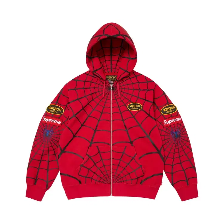 Толстовка на молнии с капюшоном Supreme x Vanson Leathers Spider-Man, красный