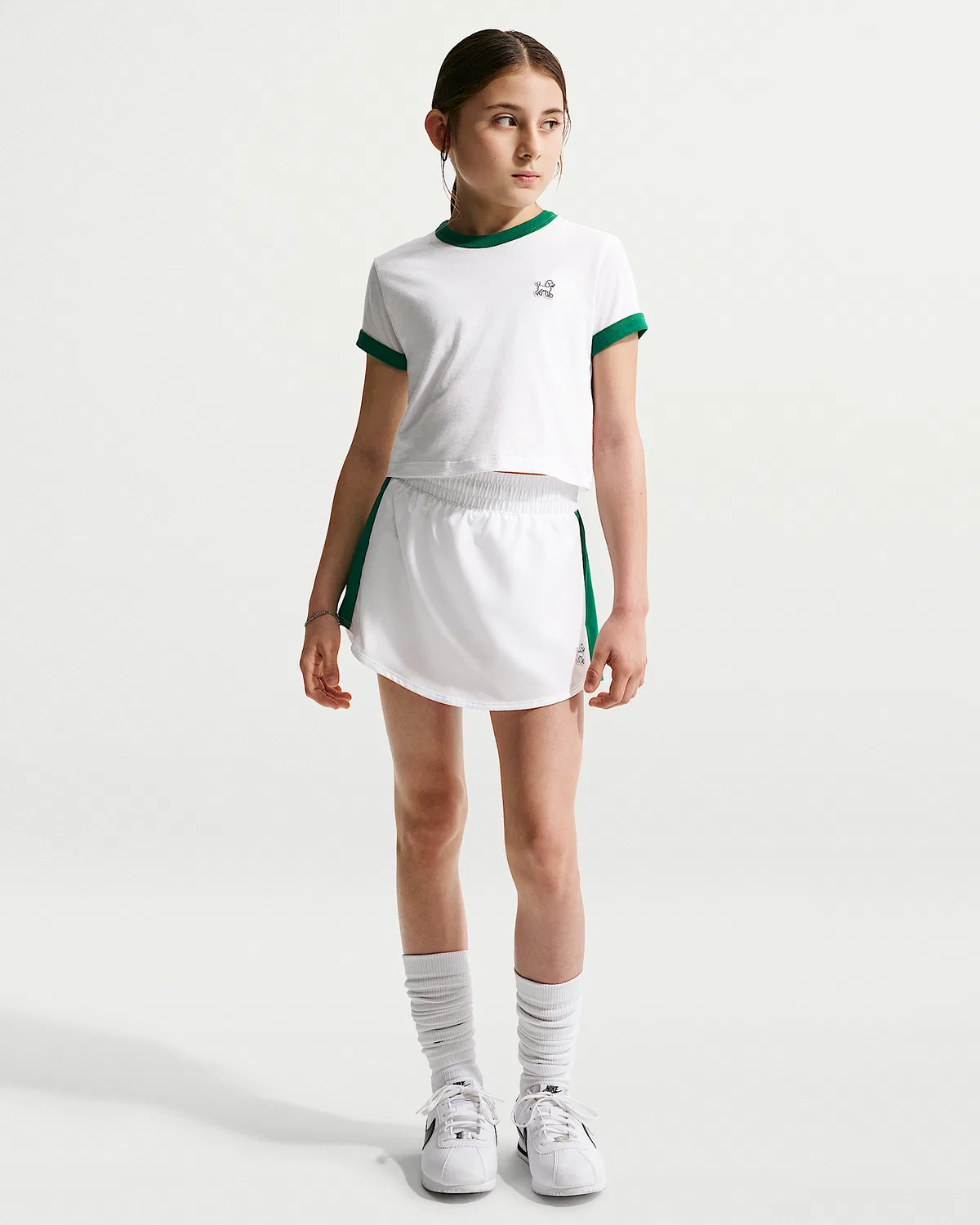 Детский шорты-юбка Nike One Dri-FIT с высокой талией, White/Malachite