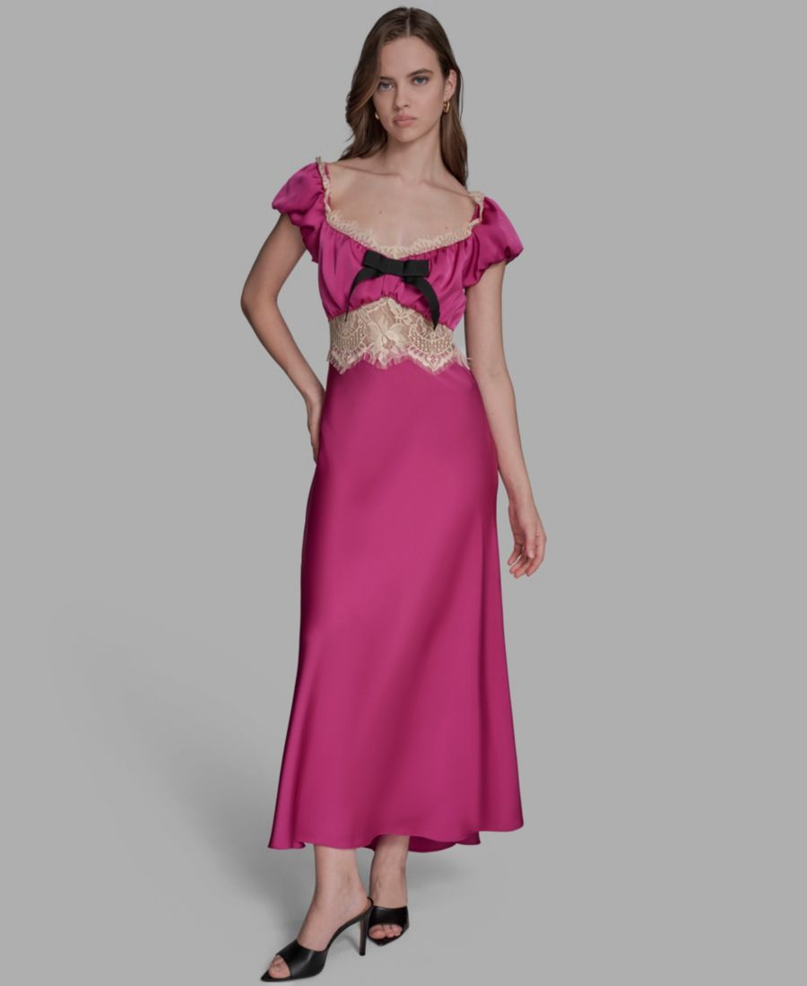 

Женское длинное кружевное платье с короткими рукавами BCBG, Sorbet Fuchsia