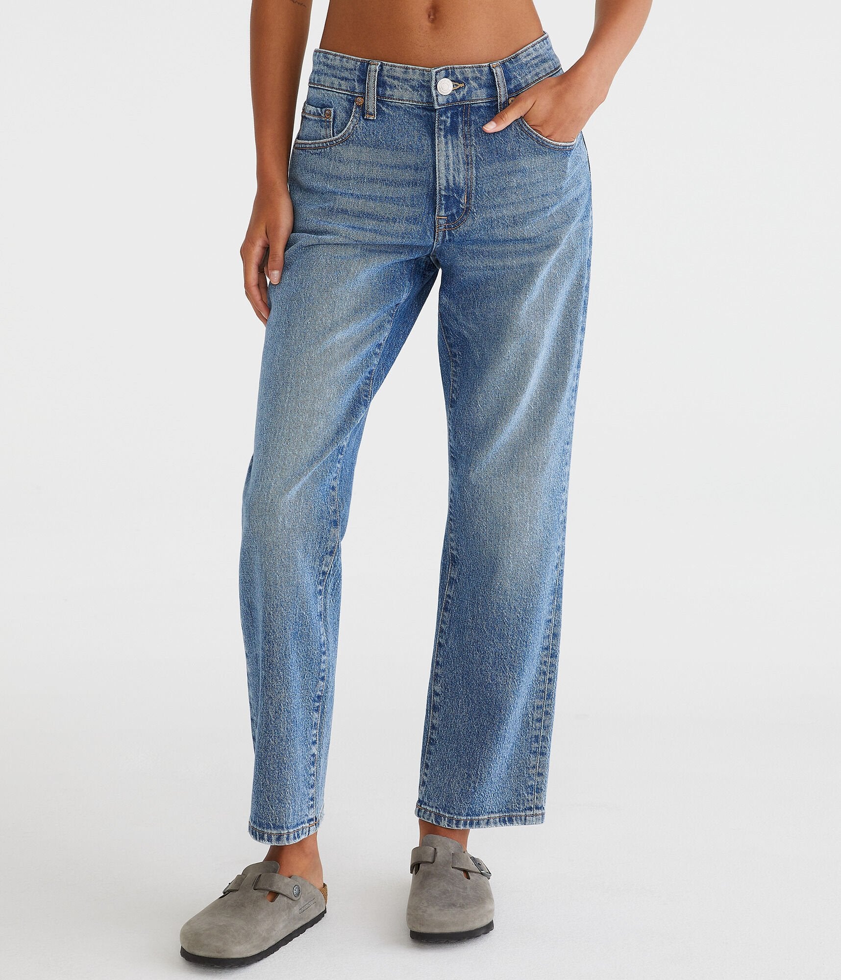 

Джинсы Aeropostale средней посадки, прямые, до щиколотки, цвет medium wash