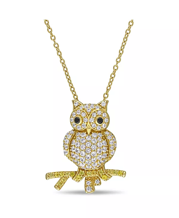 

Ожерелье в форме совы с выращенными в лаборатории белыми и желтыми сапфирами (1 1/3 карата) и черной шпинелью, выполненное из 18-каратного золота на основе стерлингового серебра Macy'S, yellow