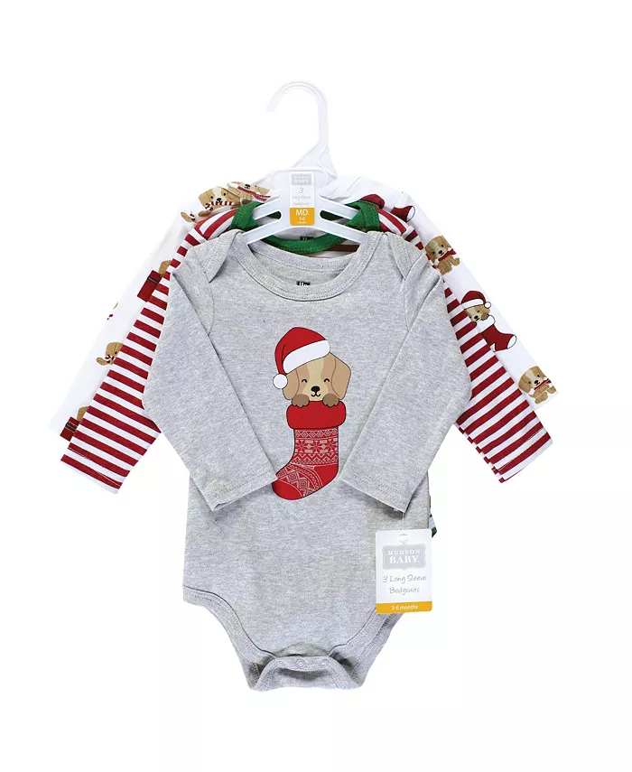 Комплект из трех боди Hudson для мальчиков унисекс с длинным рукавом из хлопка Hudson Baby, мультиколор — фото 3