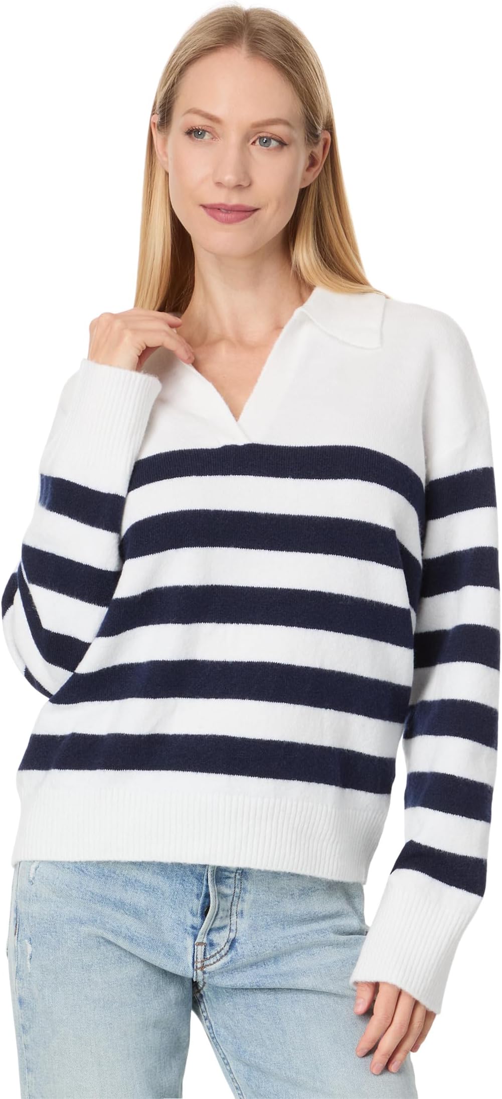 

Свитер Michael Stars Finley Johnny Collar Stripe, цвет Chalk/Nocturnal Stripe