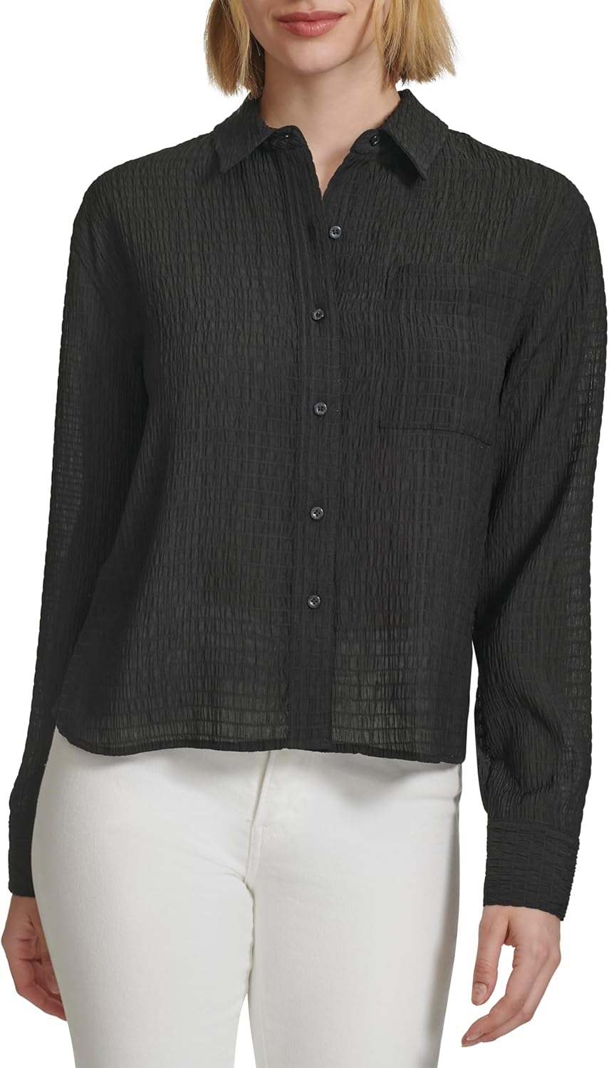 Женская блузка Calvin Klein с длинным рукавом и застежкой на пуговицы, Black — фото 2