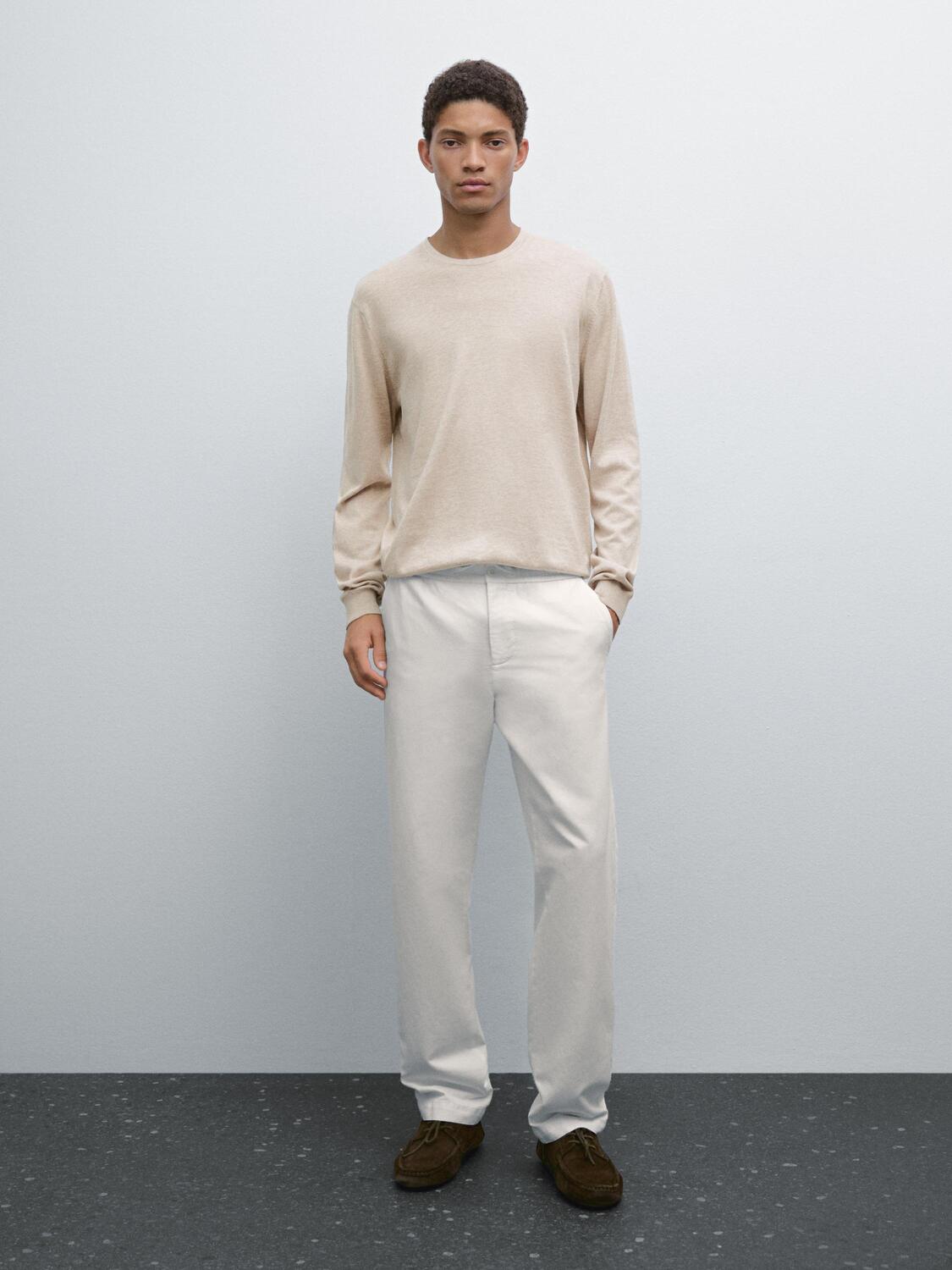 

Хлопковый трикотажный свитер с длинными рукавами Massimo Dutti, песочный