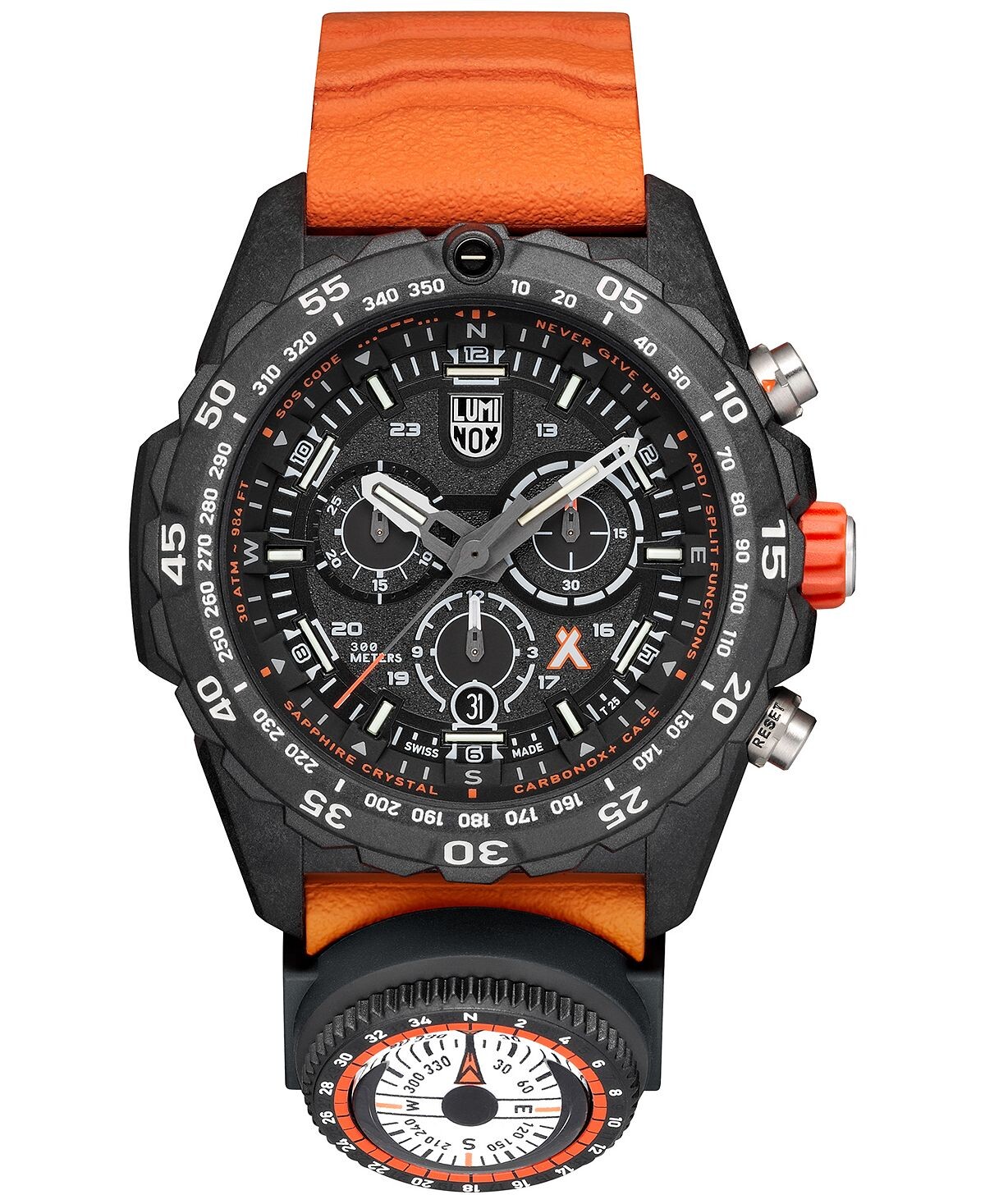 

Мужские швейцарские часы с хронографом Bear Grylls Survival Master Series Compass, оранжевые часы с резиновым ремешком, 45 мм Luminox