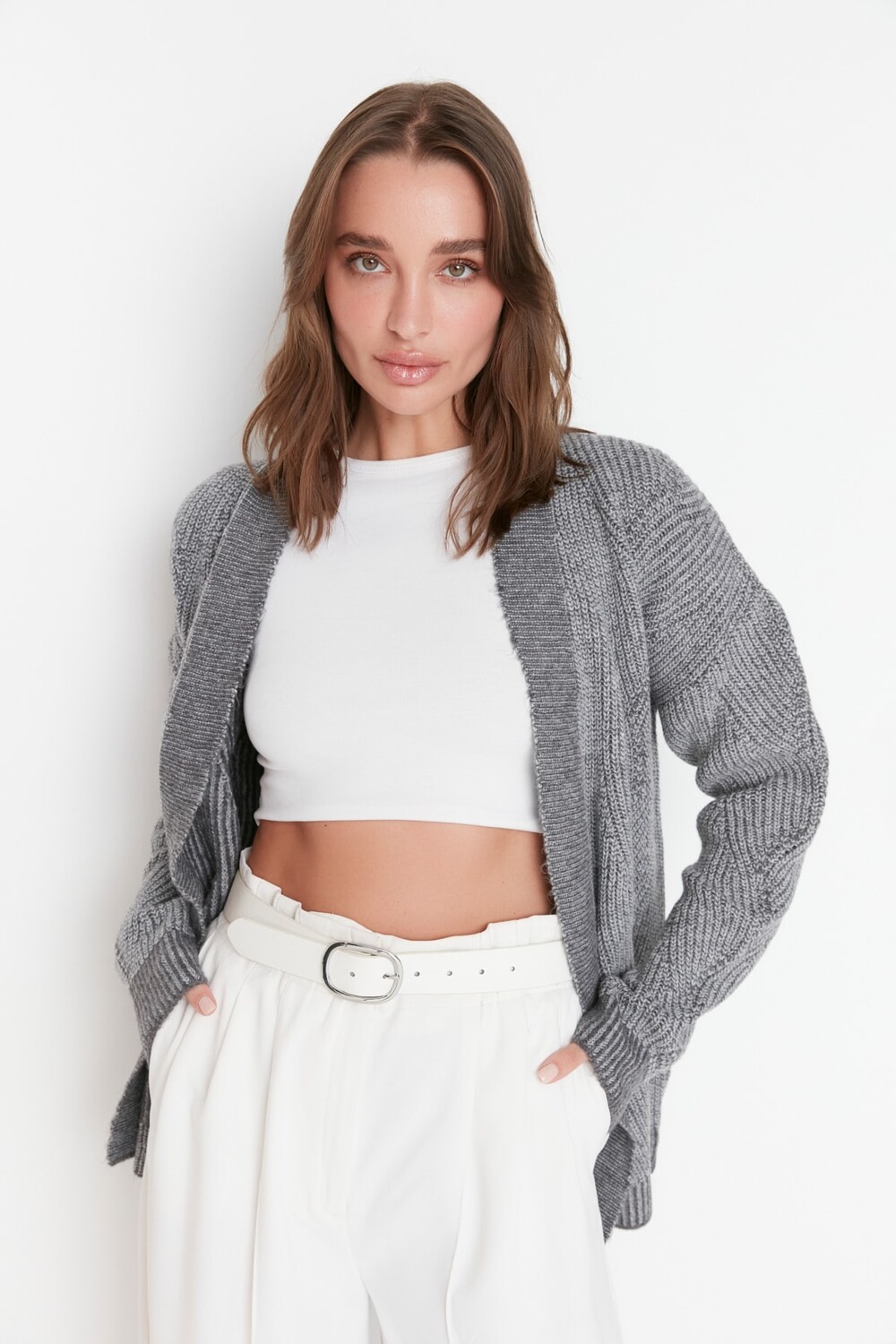 

Кардиган - Серый - Oversize Trendyol, серый