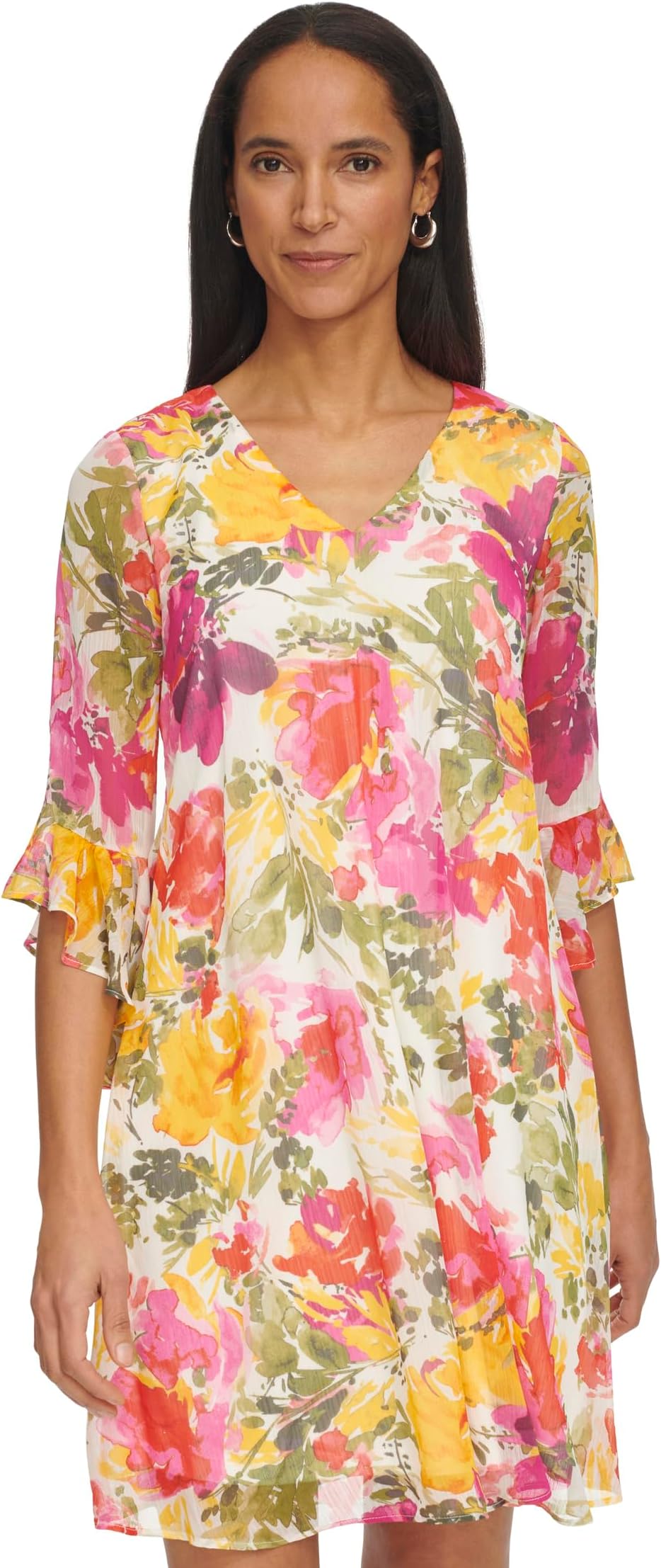

Платье Calvin Klein Short Chiffon Dress with Bell Sleeves, цвет Bberry Mul
